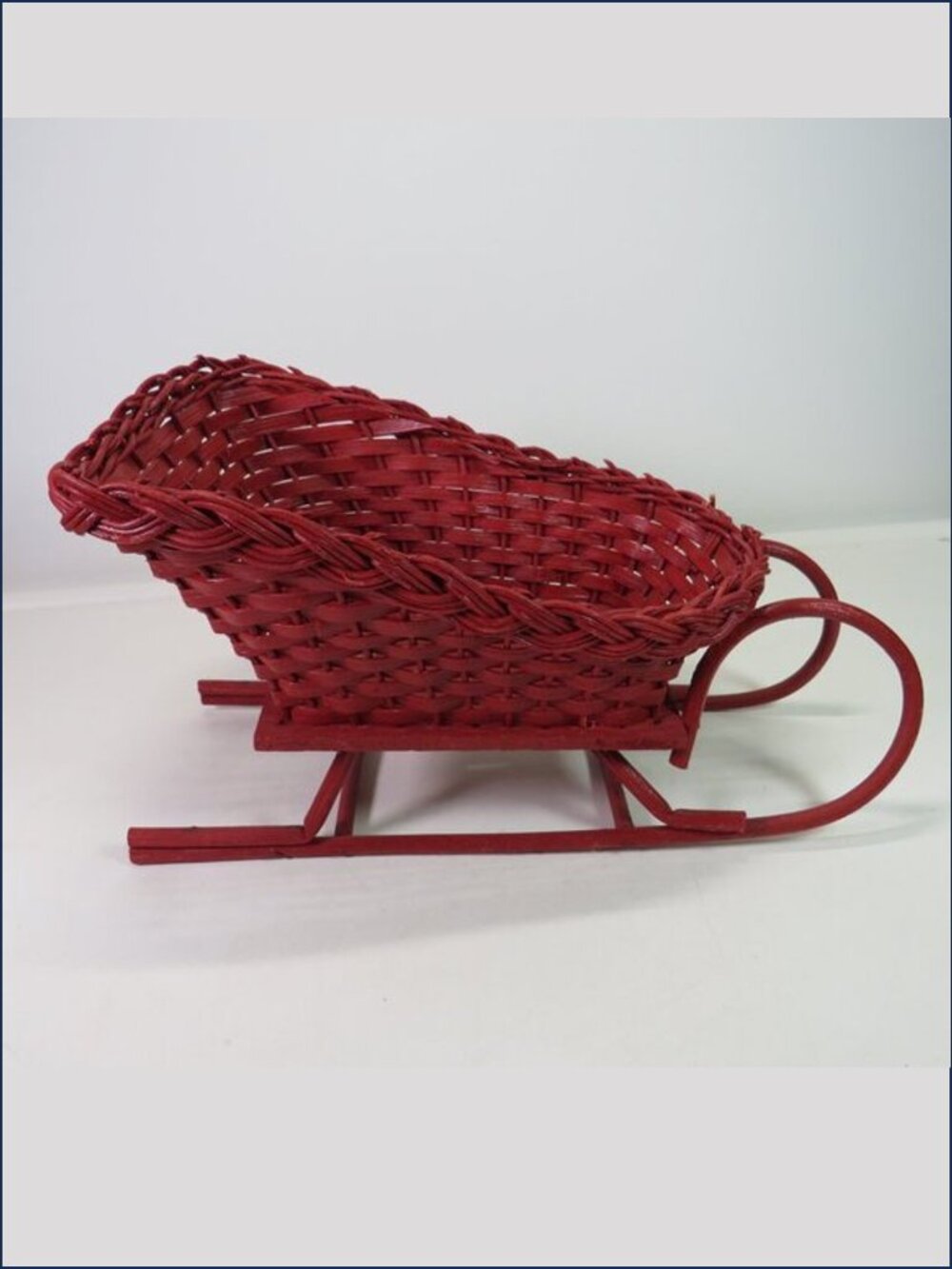 Red Wicker Christmas Sleigh Basket Bent Wood Runners Holiday Table Decor